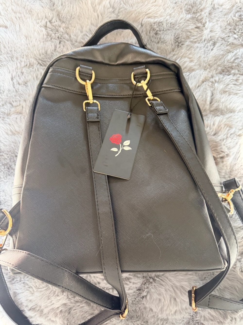 Ella Rose Black Women's Faux Leather Backpack with Gold Hardware
